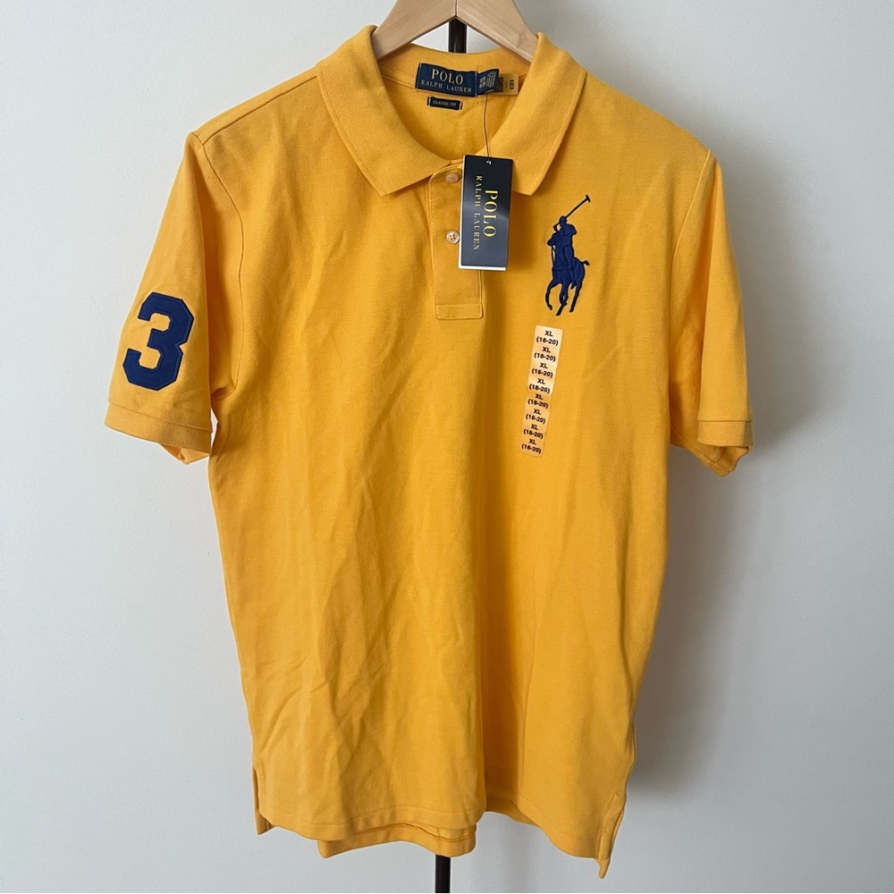 Polo Ralph Lauren Gold Bugle Big Pony Cotton Mesh Polo Shirt Boys XL 18-20 NWT